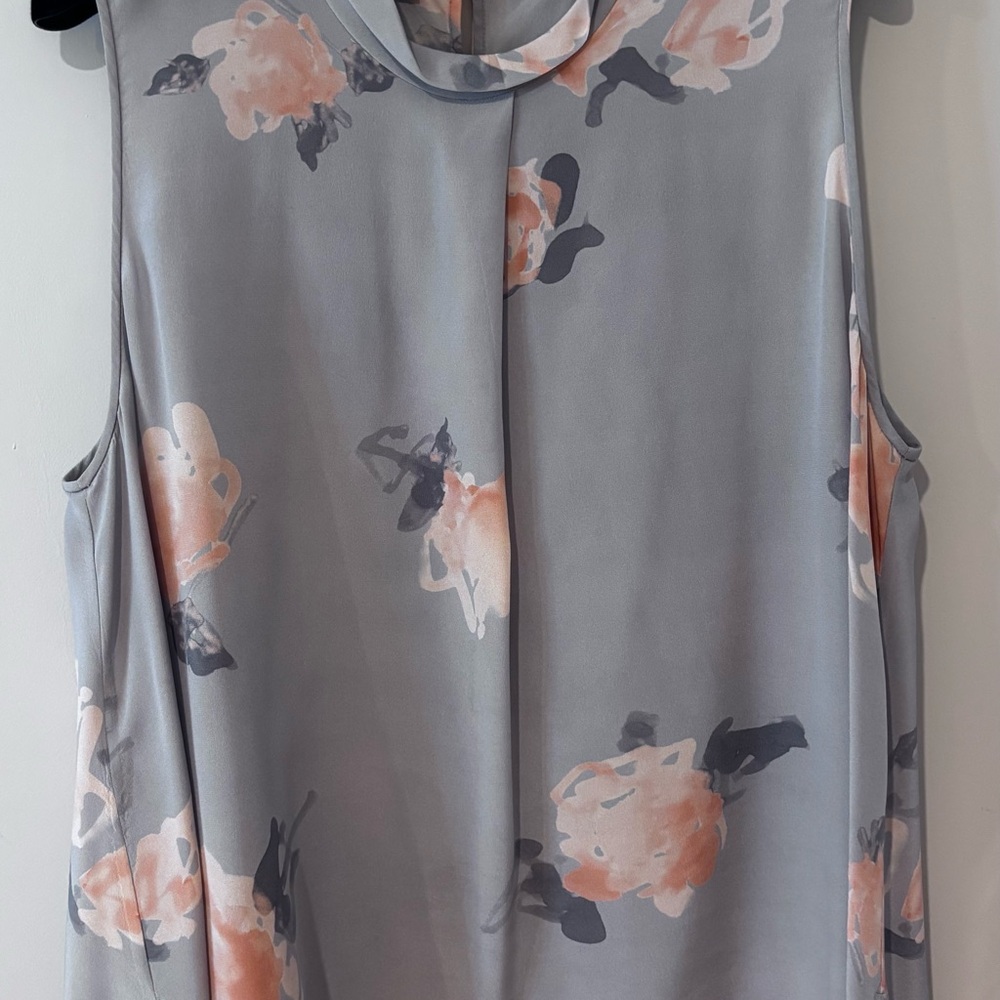 Emporio Armani Gray Sleeveless Blouse with Peachy Pink Floral Print